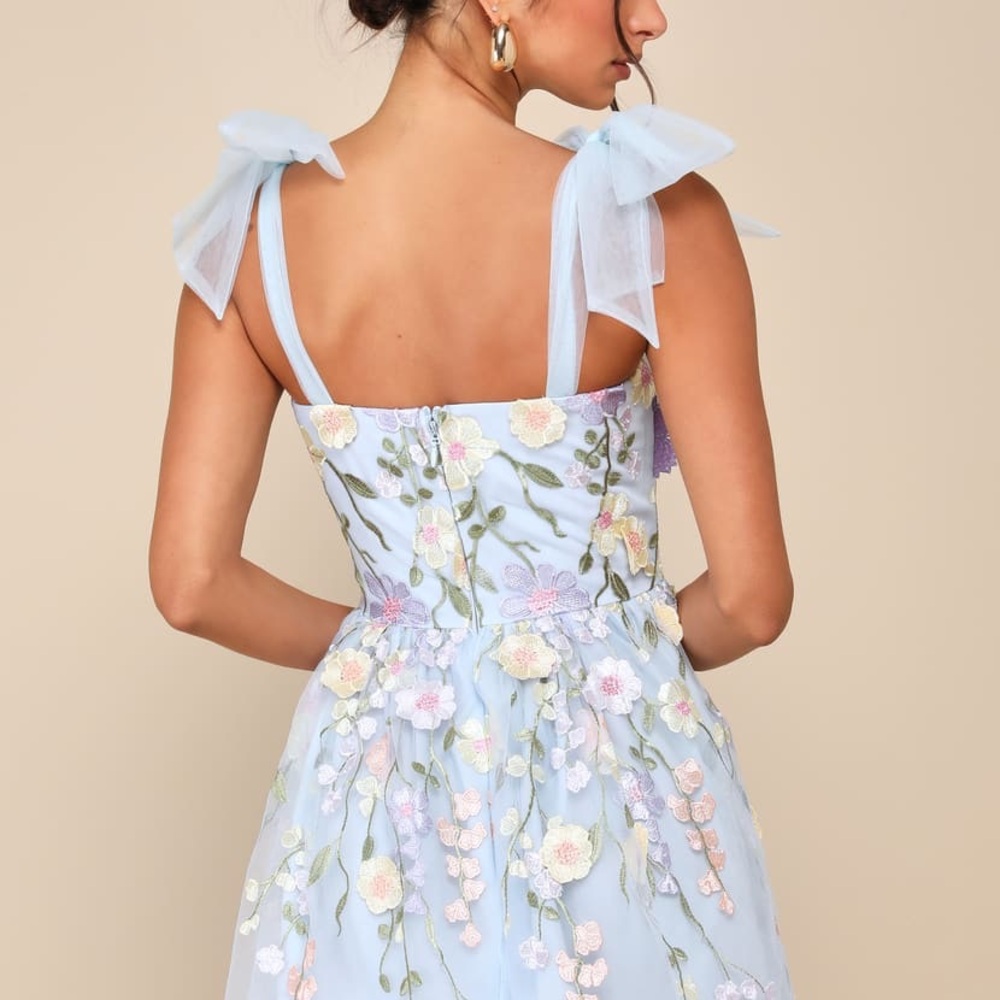 Lulu's Light Blue Floral Midi Dress with Pastel Embroidery - Picture 3 of 12